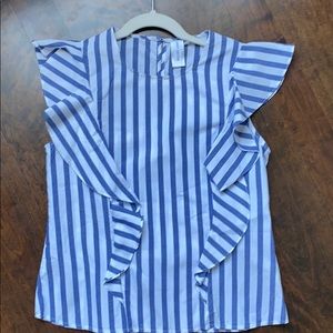 Indigo/white striped flutter sleeve top